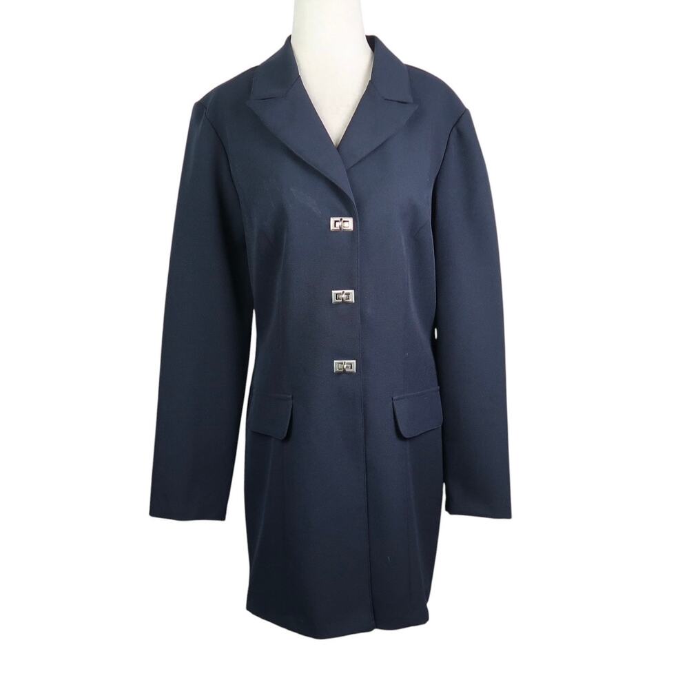 Vintage 90s Dawn Joy Navy Blue Mid Length Blazer Jacket 10